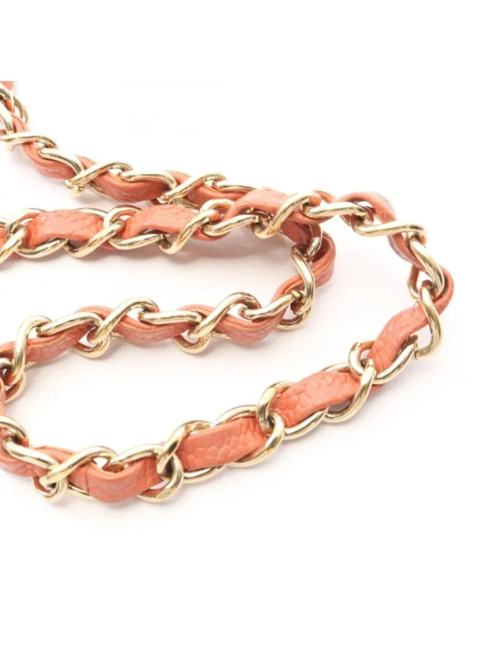 Chanel Shoulder Bag Quilted East Waist Orange Brown Caviar Leather Chain